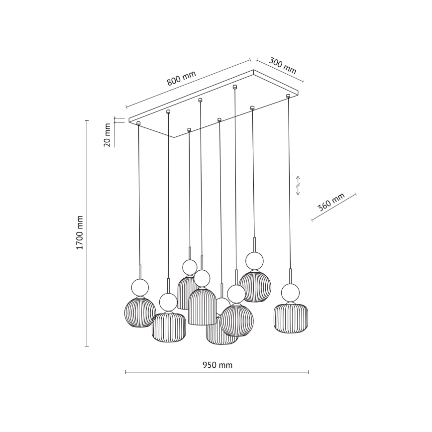 Hänglampa på kabel SOPHIA 8xE14/10W/230V svart/grön/rökig beige