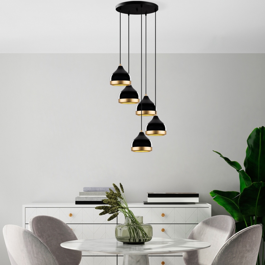 Hänglampa på kabel YILDO 5xE27/40W/230V svart/guld