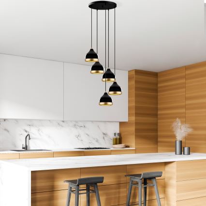 Hänglampa på kabel YILDO 5xE27/40W/230V svart/guld