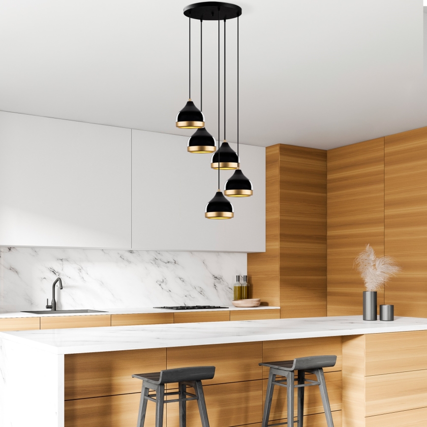 Hänglampa på kabel YILDO 5xE27/40W/230V svart/guld