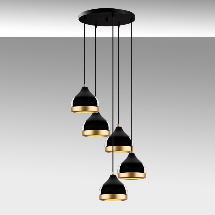 Hänglampa på kabel YILDO 5xE27/40W/230V svart/guld