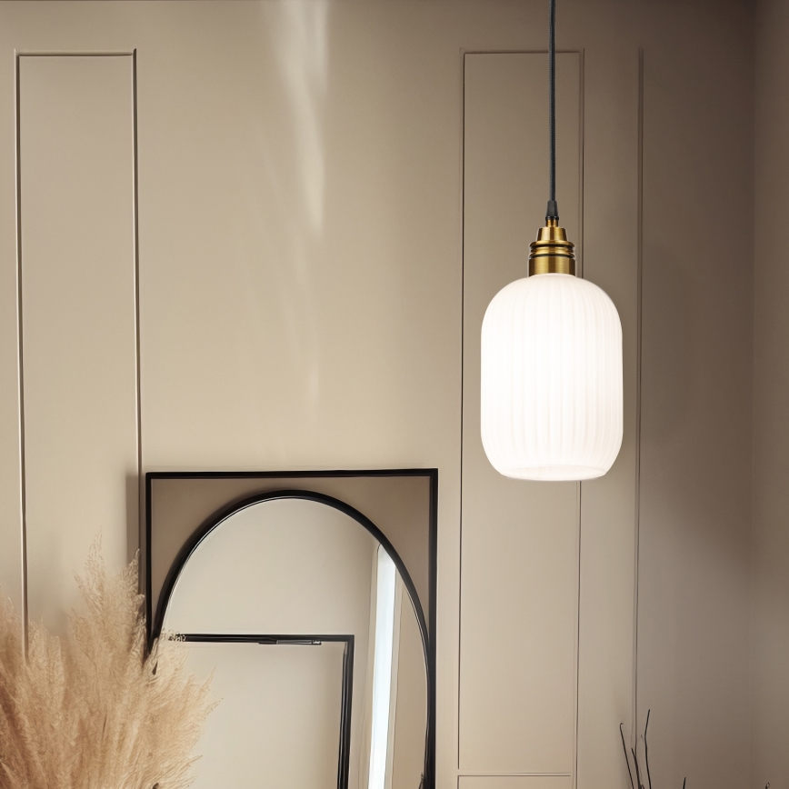 Hänglampa på sladd HECTOR 1xE27/15W/230V vit/mässing Ø 14 cm