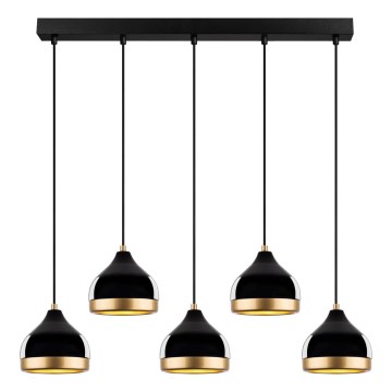 Hänglampa på vajer YILDO 5xE27/40W/230V svart/guld