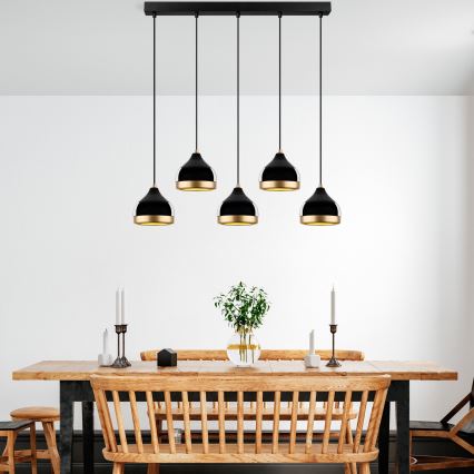 Hänglampa på vajer YILDO 5xE27/40W/230V svart/guld