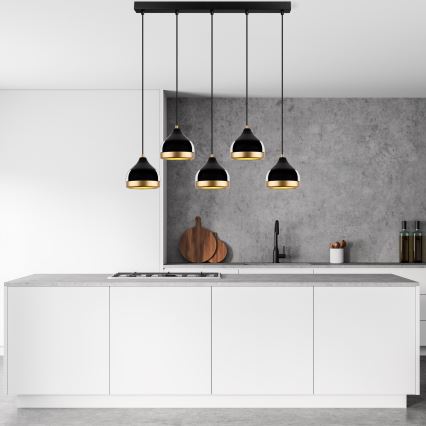 Hänglampa på vajer YILDO 5xE27/40W/230V svart/guld