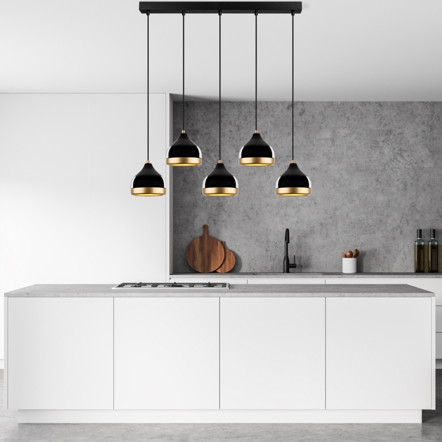 Hänglampa på vajer YILDO 5xE27/40W/230V svart/guld