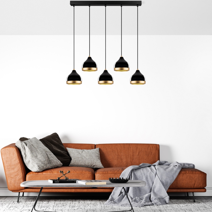 Hänglampa på vajer YILDO 5xE27/40W/230V svart/guld
