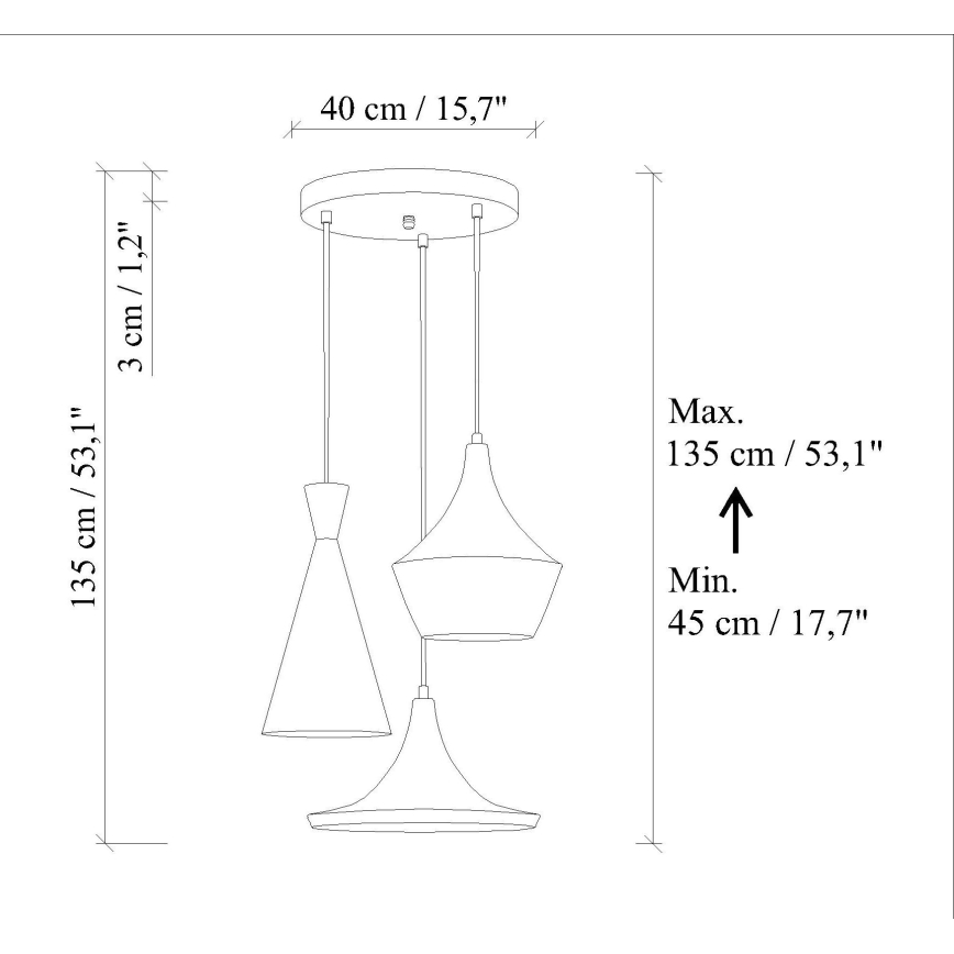 Hänglampa TOM med sladd 3xE27/40W/230V grön