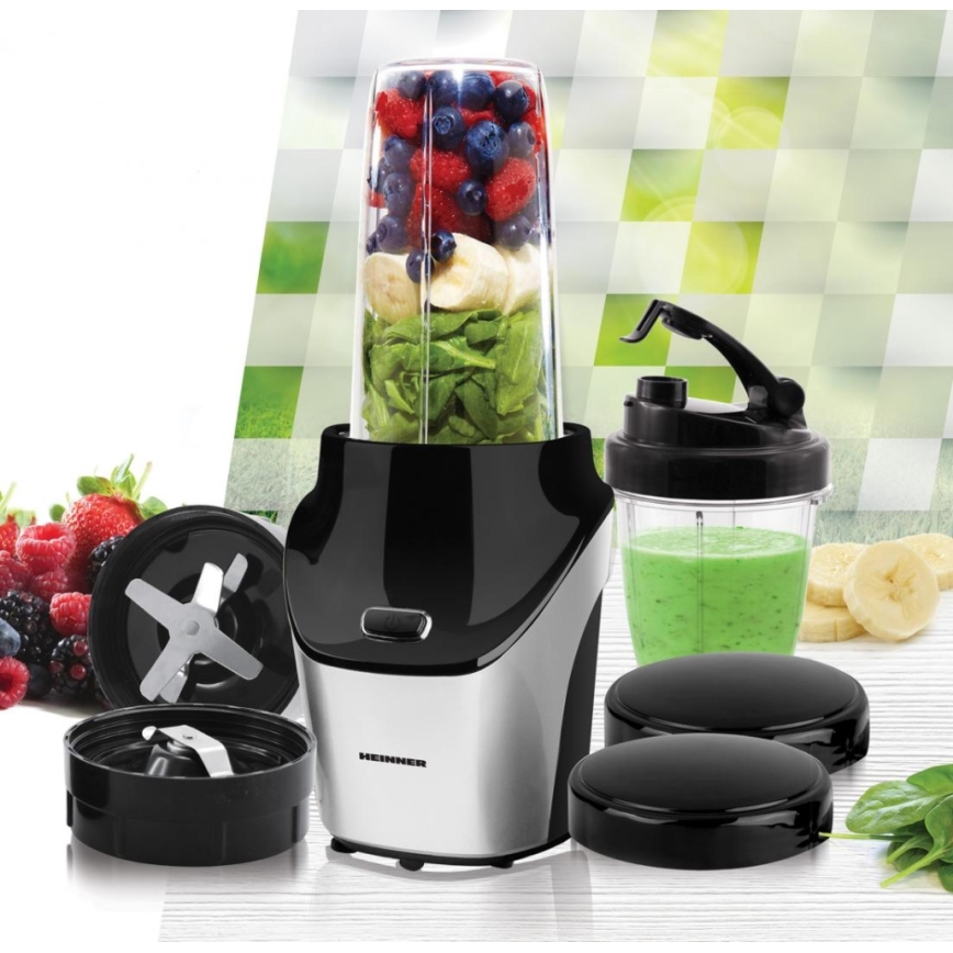 Heinner HSB-T1000SS - Smoothie- och nutrimixer 1000W/230V matt krom/svart