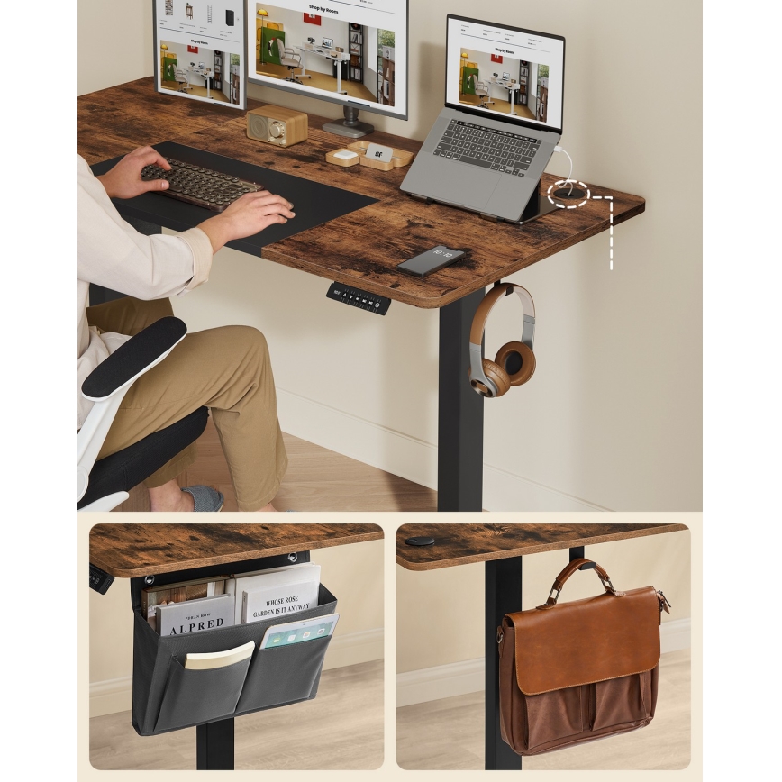 Höj- och sänkbart skrivbord SOLEA-X brun/svart