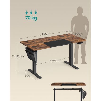 Höj- och sänkbart skrivbord SOLEA-X brun/svart