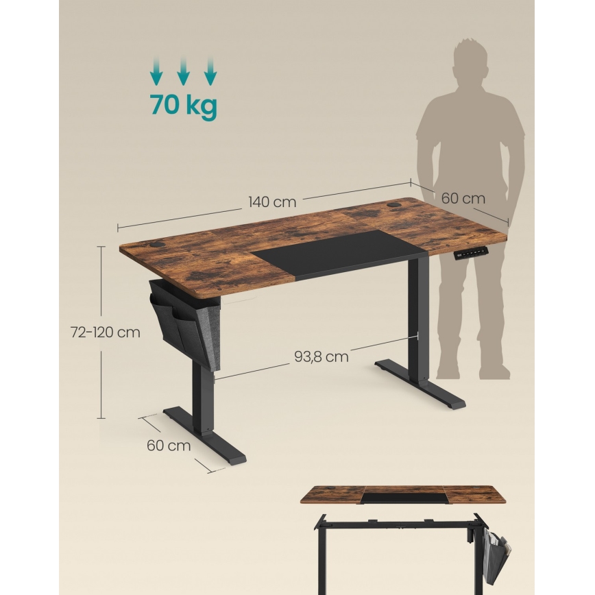 Höj- och sänkbart skrivbord SOLEA-X brun/svart
