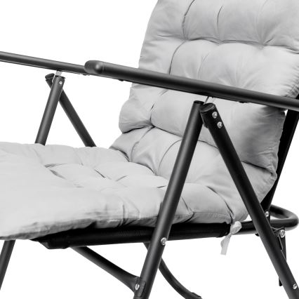 Hopfällbar campingstol med madrass svart/grå