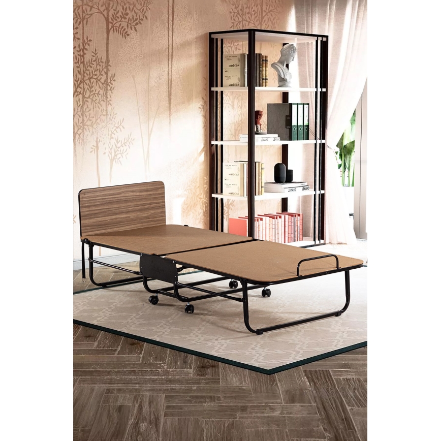 Hopfällbar enkelsäng i metall inklusive madrass HERON 80 x 190 cm, vit, maxvikt 120 kg