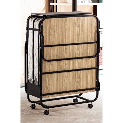 Hopfällbar enkelsäng i metall inklusive madrass HERON 80 x 190 cm, vit, maxvikt 120 kg