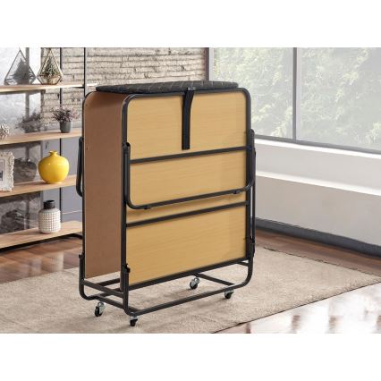 Hopfällbar enkelsäng i metall med madrass HERON, 90x204 cm, vit, maxvikt 120 kg