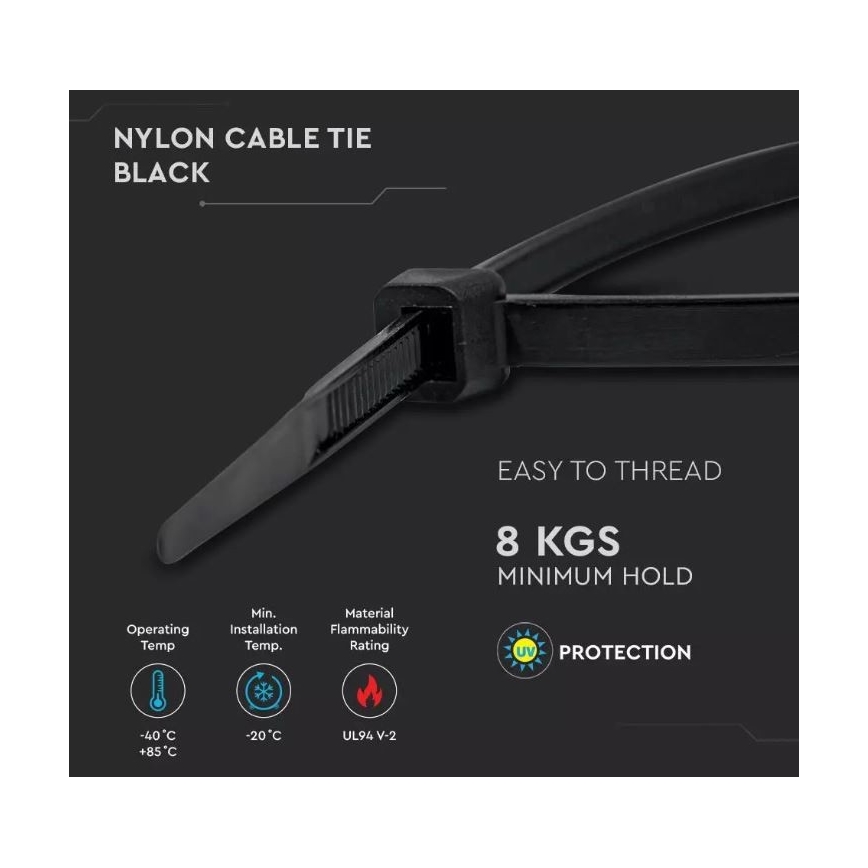 Hopfällbara plastband 2,5x100mm 100st svart