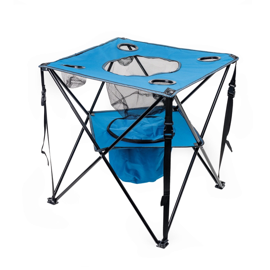 Hopfällbart campingbord + 2x stol blå