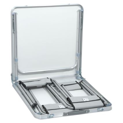 Hopfällbart campingbord + 4x stol vit/matt krom