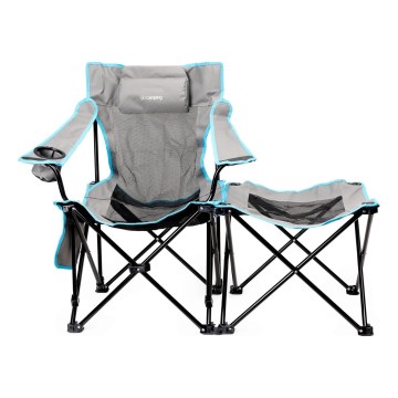 Hopfällbart campingbord + stol grå/blå