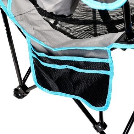 Hopfällbart campingbord + stol grå/blå