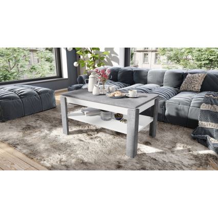 Utdragbart soffbord med lyftbar bordsskiva och hylla ADEN grå betong/vit