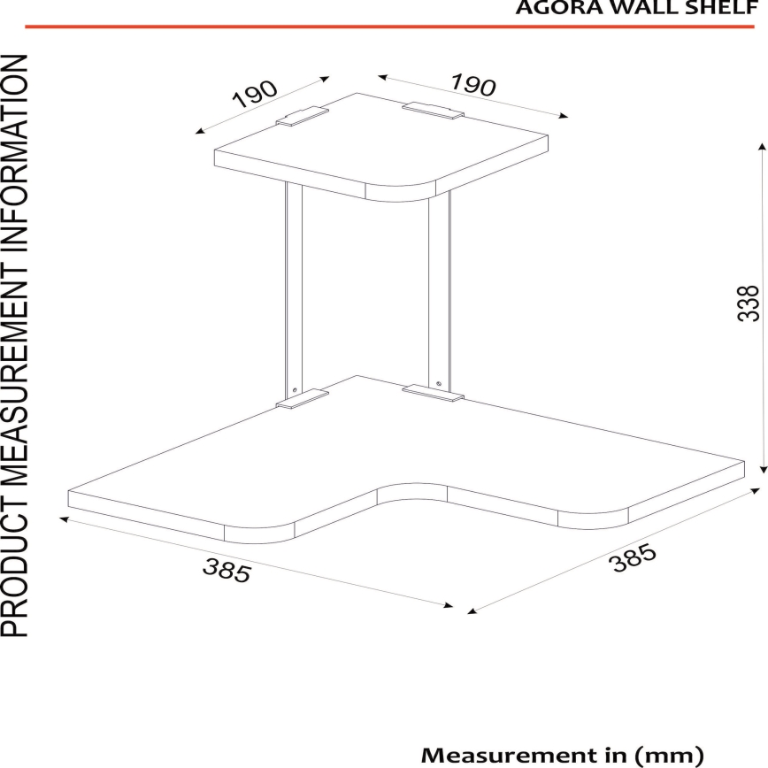 Hörn vägghylla AGORA 33,8x38,5 cm brun