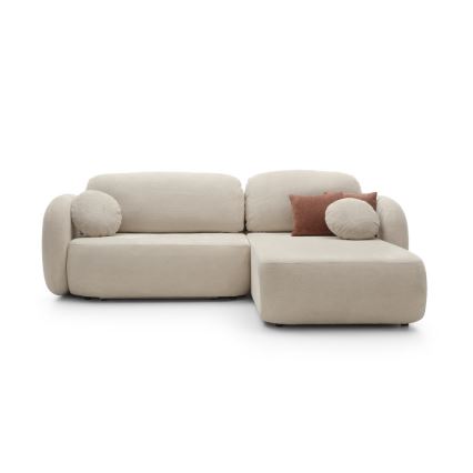 Hörnbäddsoffa OLBIA, bäddbar med förvaringsutrymme, L-form, höger, beige