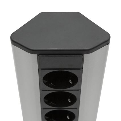 Hörnmonterad uttagskolonn 3x230V + 2xUSB-A svart/silver
