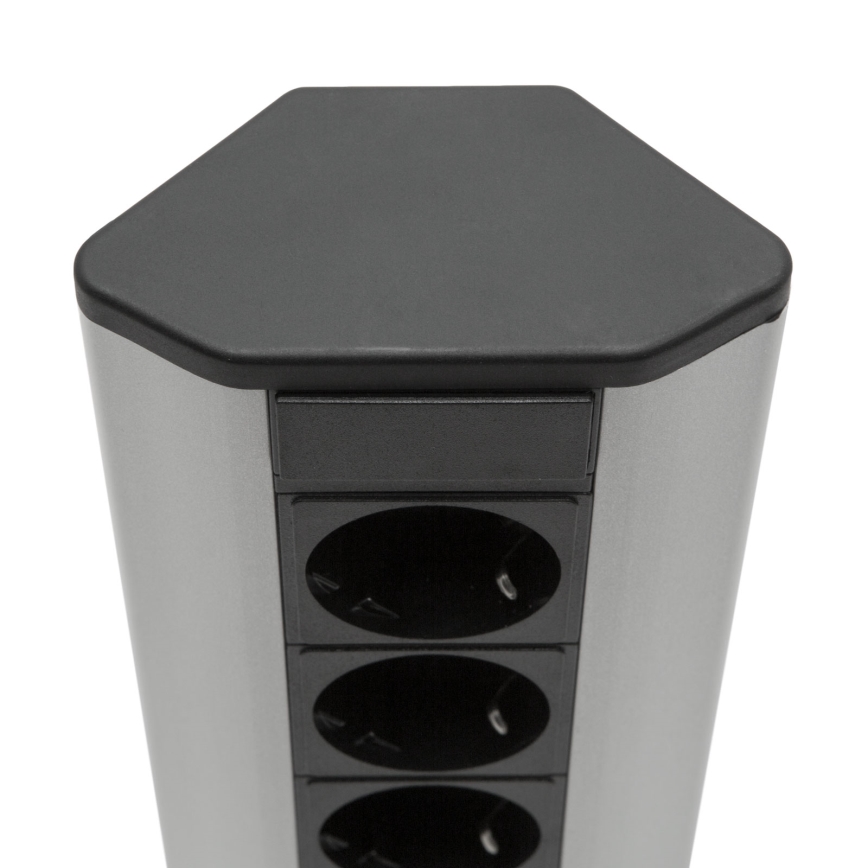 Hörnmonterad uttagskolonn 3x230V + 2xUSB-A svart/silver