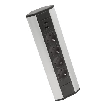 Hörnmonterad uttagskolonn 4x230V + 2xUSB-A svart/silver