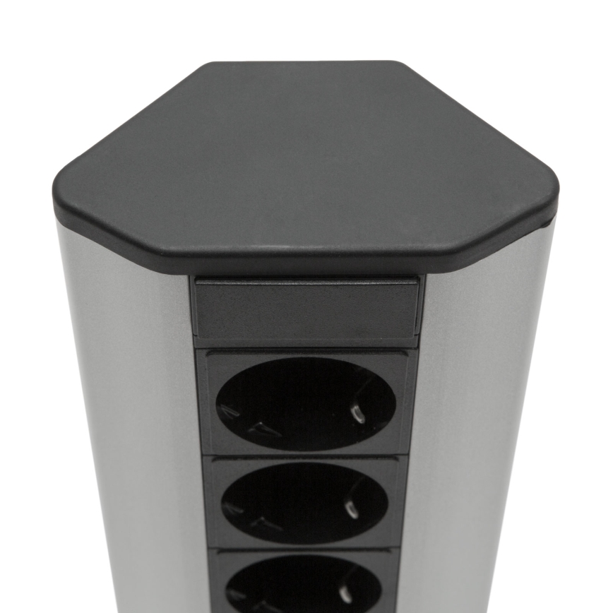 Hörnmonterad uttagskolonn 4x230V + 2xUSB-A svart/silver