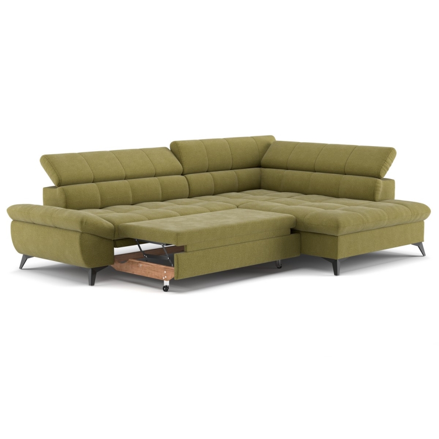 Utdragbar hörnsoffa i L-form MARANO höger olivgrön