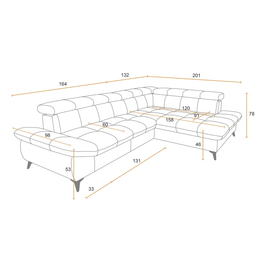 Utdragbar hörnsoffa i L-form MARANO höger olivgrön