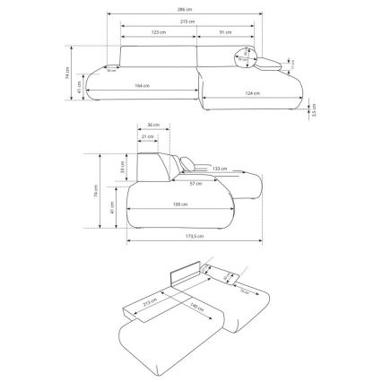 Hörnsoffa med bäddfunktion och förvaring i L‑form PRATO, höger, beige