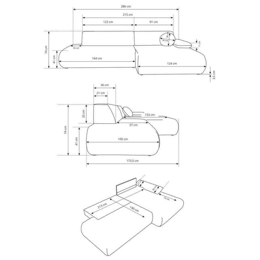 Hörnsoffa med bäddfunktion och förvaring i L‑form PRATO, höger, beige