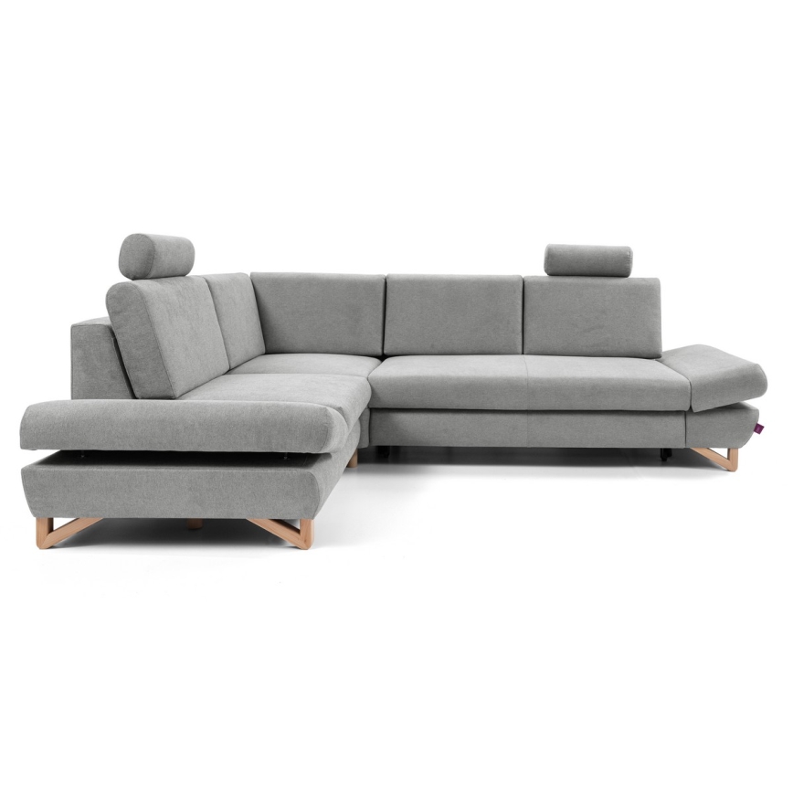 Bäddbar L-formad stoppad hörnsoffa AVESTA, vänster, grå, med förvaringsutrymme