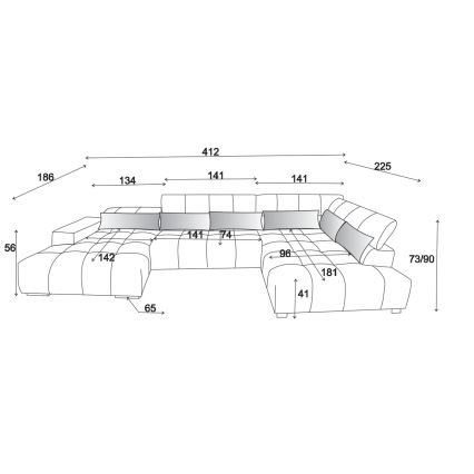 Hörnsoffa med nackstöd i U-form TROPEA höger grå