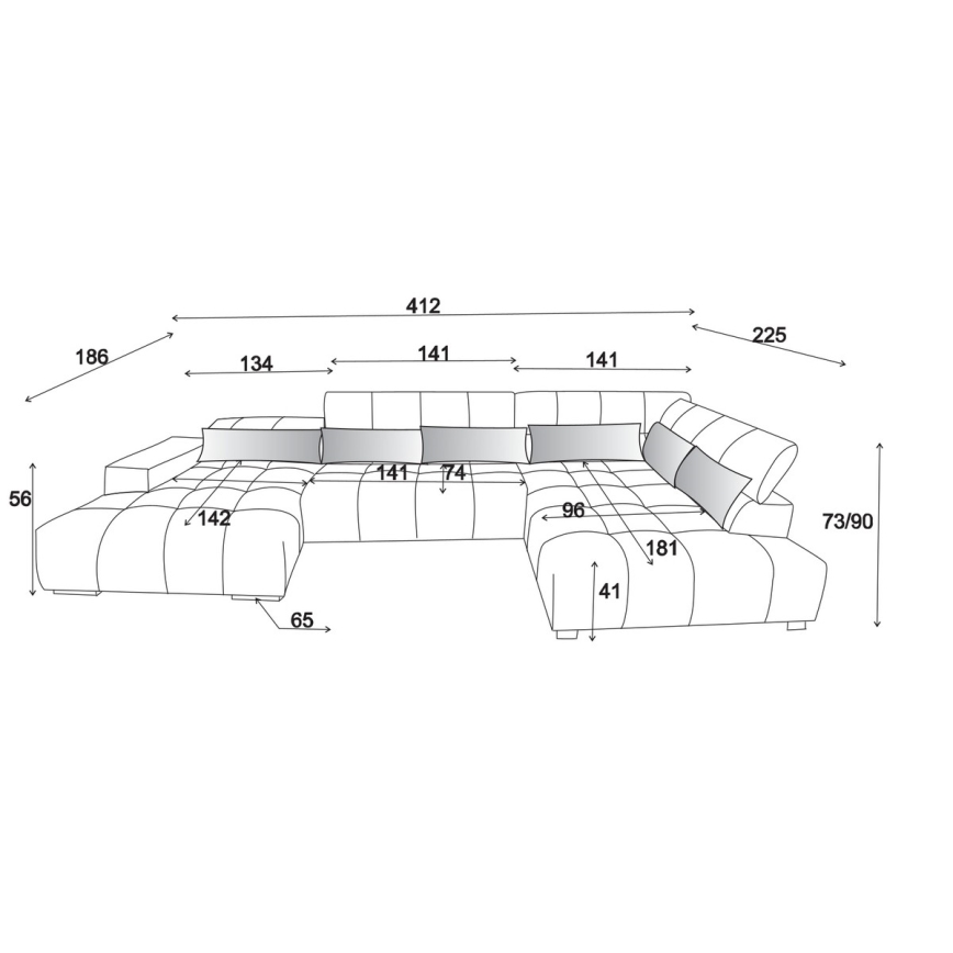 Hörnsoffa med nackstöd i U-form TROPEA höger grå