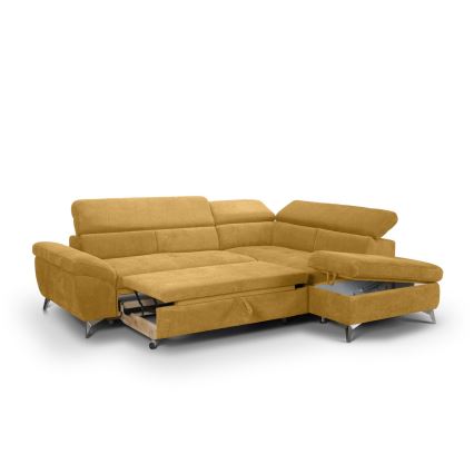Utdragbar hörnsoffa i L-form SALERNO höger gul