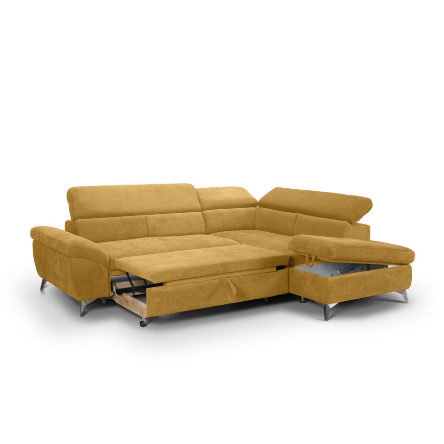 Utdragbar hörnsoffa i L-form SALERNO höger gul