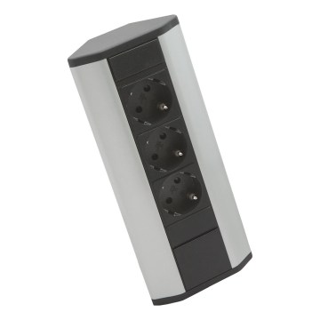 Hörnuttagsstolpe med 3 x 230 V‑uttag, svart/silver