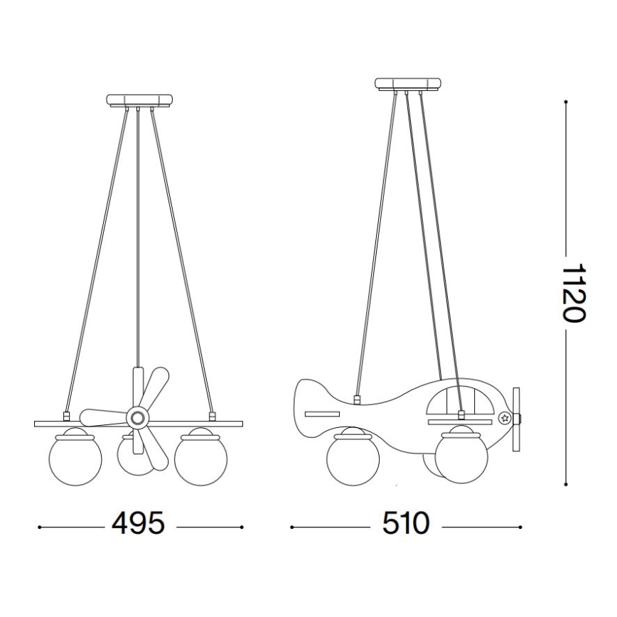 Ideal Lux - Barnpendel med sladd AVION 3xE14/28W/230V blå