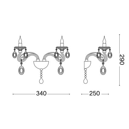 Ideal Lux - Kristall vägg lampa NEGRESCO 2xE14/28W/230V guld