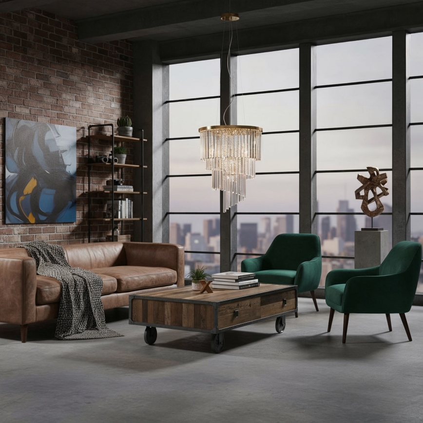 Ideal Lux - Kristallkrona med textilsladd CARLTON 12xE14/40W/230V diameter 50 cm guld