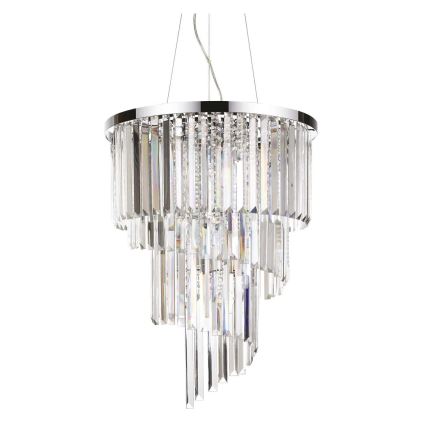 Ideal Lux - Kristallkrona med textilsladd CARLTON 12xE14/40W/230V diameter 50 cm skinande krom