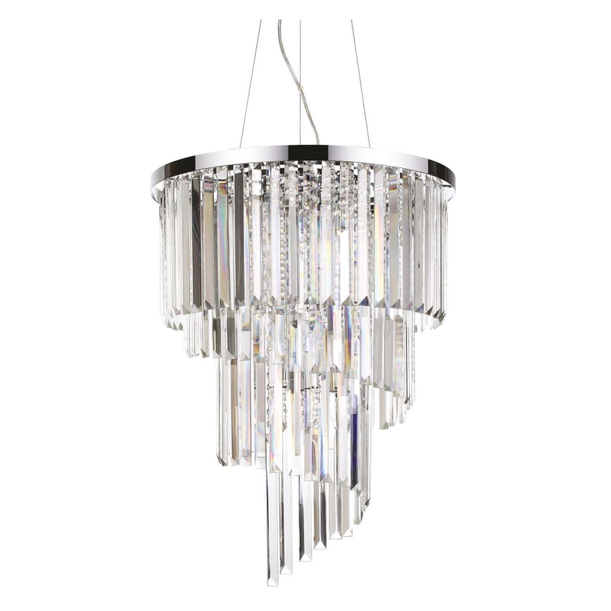 Ideal Lux - Kristallkrona med textilsladd CARLTON 12xE14/40W/230V diameter 50 cm skinande krom