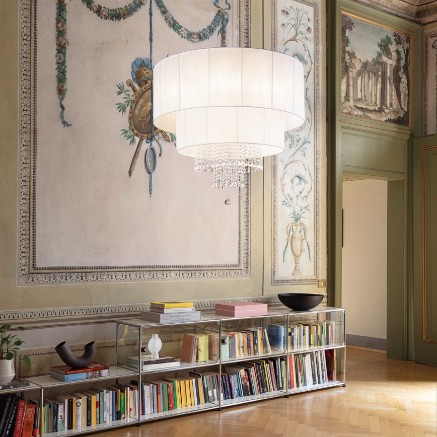 Ideal Lux - Kristallkrona med textilsladd OPERA 10xE27/60W/230V diameter 90 cm vit