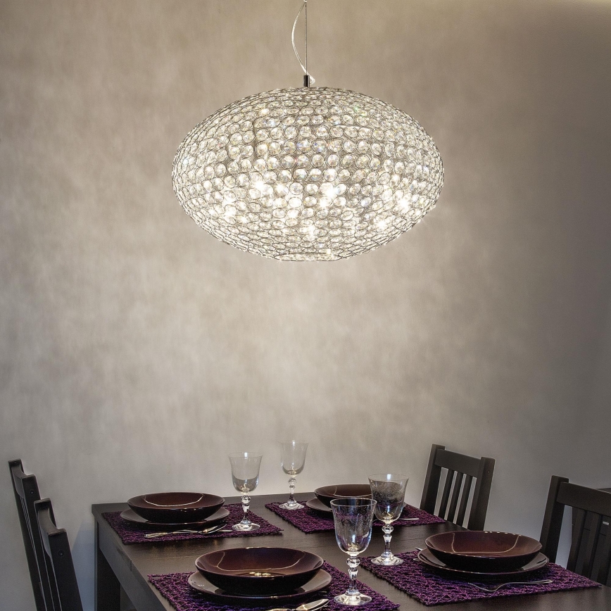 Ideal Lux - Kristallkrona med textilsladd ORION 12xE14/40W/230V diameter 60 cm silver