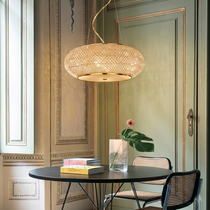 Ideal Lux - Kristallkrona med textilsladd PASHA 10xE14/40W/230V diameter 55 cm guld